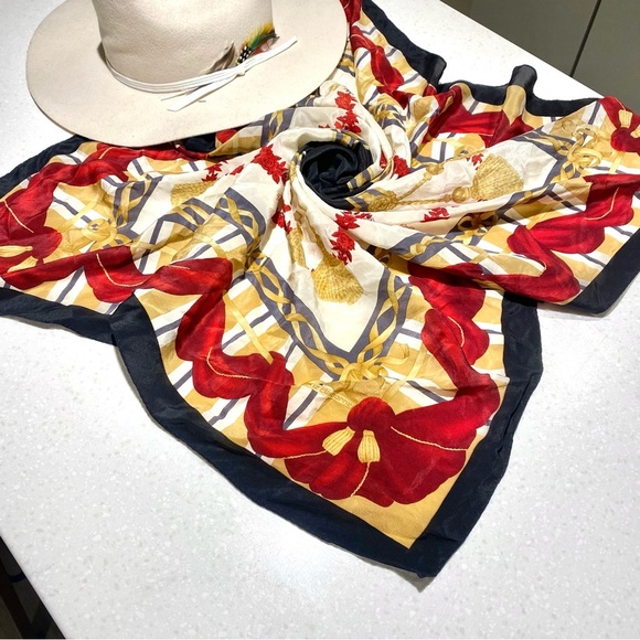Vintage Accessories - Stunning SILK boho scarf/wrap w tassels /bows & Equestrian luxury style